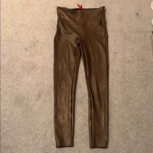 SPANX Olive Green Faux Leather Leggings